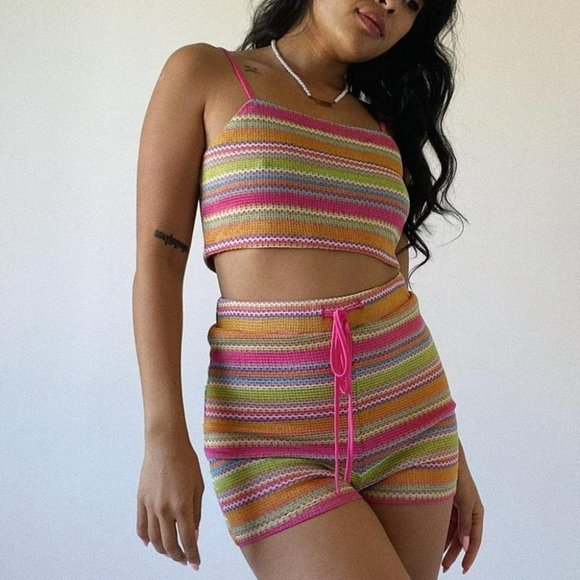 Mollie Crochet Cami Crop Top and Short Set - Picture 1 of 4